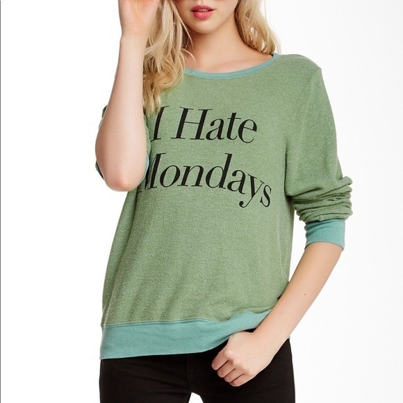 Wildfox I Hate Mondays Baggy Beach Jumper in Green Size Medium - Picture 1 of 4